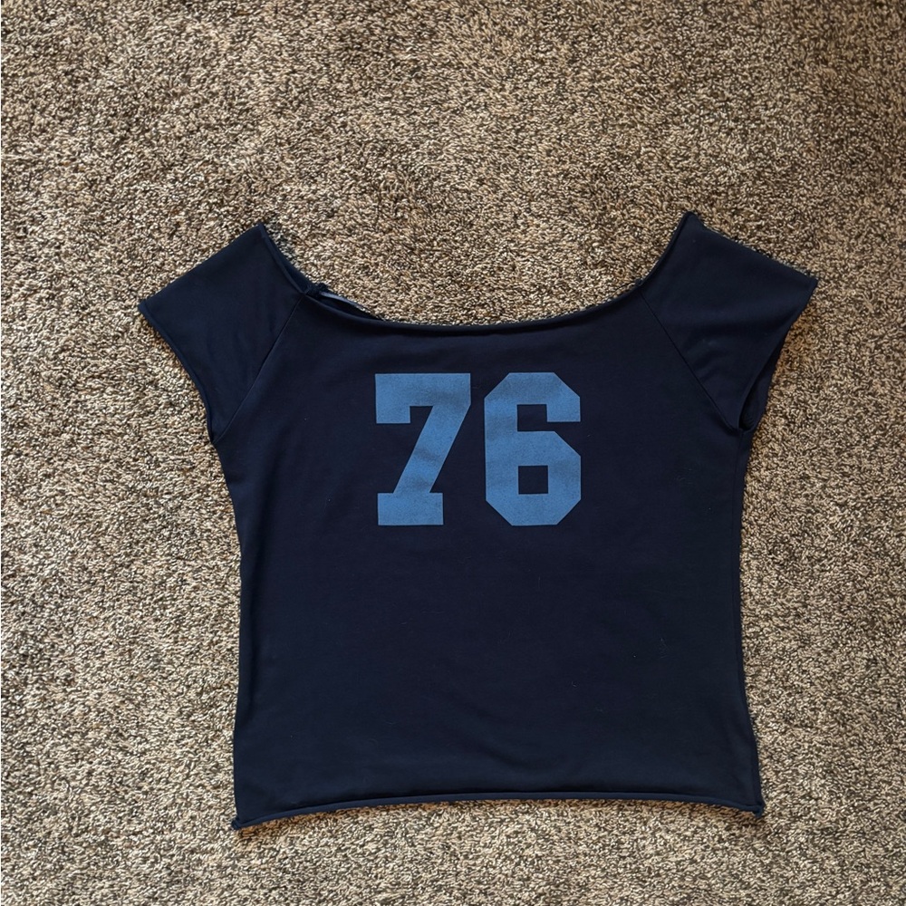Edikted Dark Blue Graphic Tee with Number Print